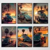 Beetle Car Coastal Beach Sunrise Landscape Posters and Prints Canvas Painting Wall Art Picture for Living Room Home Decoration