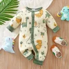 Spring and fall Cartoon dinosaur print cotton baby clothing Long-sleeved baby one-piece suits for 0-12 months boys and girls