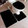 Black Bath Mat Set Modern Solid Colour Home Doormat Carpet Flannel Bathroom Decor Floor Rugs U-shaped Pad With Toilet Lid Cover