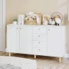Getone White Sideboard, Kitchen Storage Cabinet, with 3 doors and 4 drawers, white, 140x40x80cm