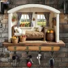 2D Flat, 1pc, Rustic Wooden Key Hook, Wooden Multifunctional Home Key Hook, with Four Metal Hooks, Wall Decoration, Porch