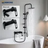 Black Modern Split Shower Faucet Full Set for Bathtub Bathroom Rain Shower System Brass Thermostatic Mixer Shower Column Faucets