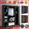 LARGE FABRIC CANVAS WARDROBE WITH HANGING RAIL SHELVING CLOTHES STORAGE CUPBOARD
