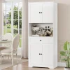 Getone Kitchen Cabinets 180cm Kitchen Cupboard with Large Countertop 4 Doors, Pantry Cupboard Cabinet Sideboard Adjustable Shelves, 1 Drawers 75x40x180cm White/ Black