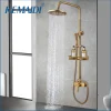 KEMAIDI Antique Shower Set Bathroom Bath Shower Faucet W/Shelf Rainfall Brass Hot Cold Water Mixer Tap Sliding Bar Shower System