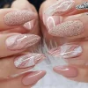24 PCs Long Pieces of French Glitter Nails with 1 Piece of Jelly Glue and 1 Nail File