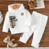 IURNXB 2pcs Baby Clothes Set Infant Cartoon Bear Plaid Patchwork Hoodie Top+Sweatpants Outfits Casual Children Sweatsuits 1-3Y