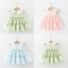 Summer Baby Girls' Comfort Dress Green Sleeveless Lace Doll Collar Soft Cotton Dress New Arrival Kids Clothes
