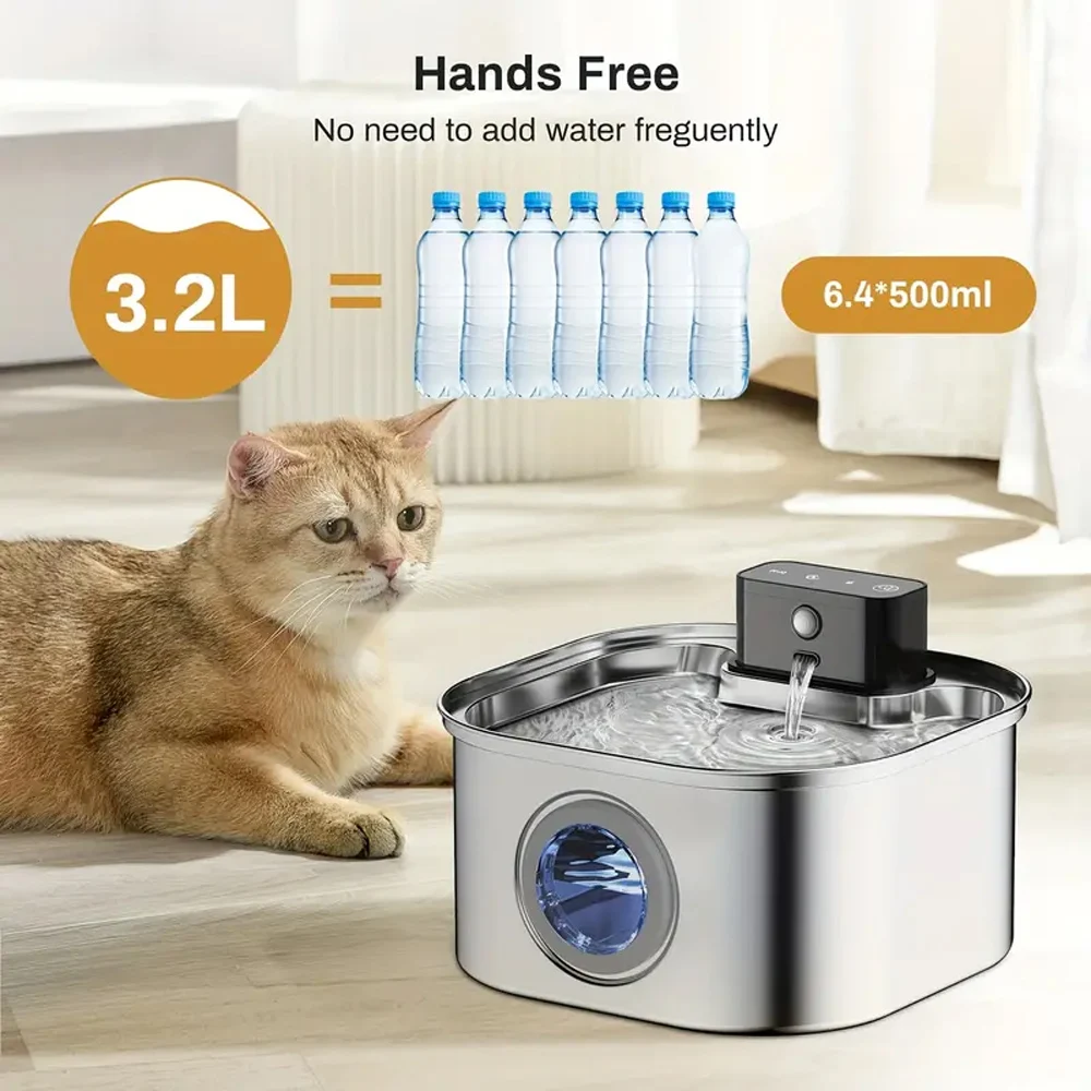 3.2L Recharge 5V USB Cat Water Fountain Automatic Sensor Stainless Steel Cat Dog Water Fountain Multiple Pet Drinking Bowls - Image 2