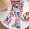 Elegant Playful Girls Floral Polka Dot Flared Pants Summer Autumn Outdoor Casual Bottoms Children Kids Cartoon Fashion Capris