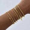 Non Tarnish Stainless Steel Bracelet Gold Plated Stackable for Women, Thin Herringbone Chain Bracelet Waterproof Jewelry Gift